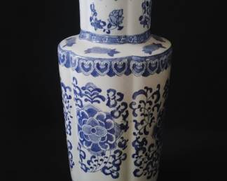 Large Blue and White Chinoiserie Porcelain Vase
