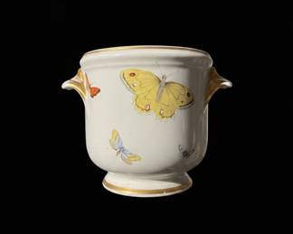 Limoges France Porcelain Cache Pot with Butterfly Motif