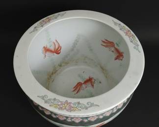 Chinese Porcelain Famille Noire Fish Bowl with Lotus and Goldfish Motif