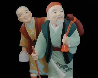 Hakata Urasaki Japanese Ceramic Figures of Two Sages