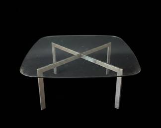 Mid-Century Modern Glass and Chrome X-Base Coffee Table