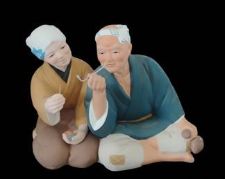 Japanese Elderly Couple Ceramic Figurine