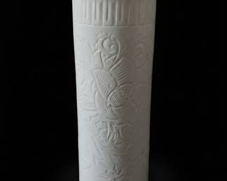 White Ceramic Embossed Floral Vase