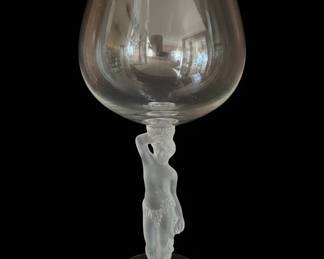 Vintage Castle Art Glass France Crystal Nude Frosted Nude Figural Wine Glasses