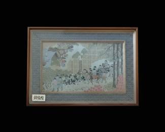 Framed Japanese Silk Painting with Samurai Scene