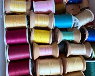 Vintage Assorted Spool Thread Collection with Wooden Spools