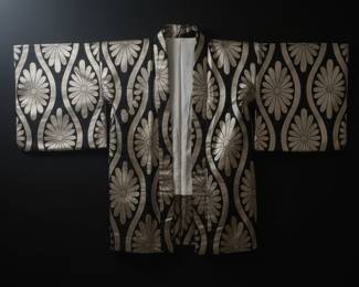 Japanese Silk Haori Jacket with Chrysanthemum and Wave Pattern