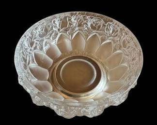 Frosted Glass Bowl with Floral Motif and Silver-Tone Base