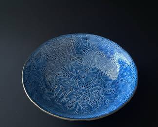 Japanese Blue Leaf Embossed Ceramic Bowl