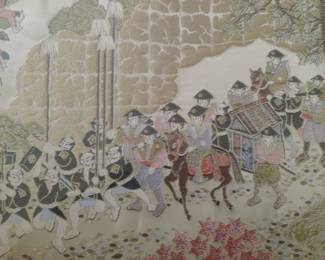 Framed Japanese Silk Painting with Samurai Scene