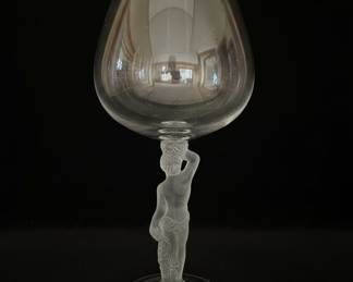 Vintage Castle Art Glass France Crystal Nude Frosted Nude Figural Wine Glasses