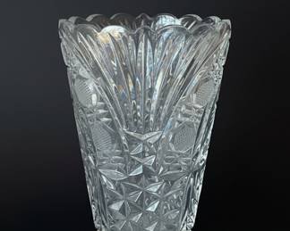 Cut Crystal Glass Vase - Starburst and Fan Pattern