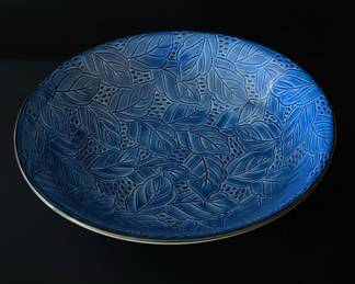Japanese Blue Leaf Embossed Ceramic Bowl