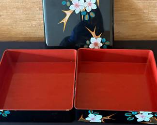 Japanese Lacquer Bento Box with Cherry Blossom Design