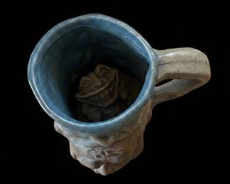 Jim Rumph Pottery Face Tankard Mug With Troll Inside