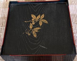Set of 5 Japanese Lacquer Trays with Foliate Design