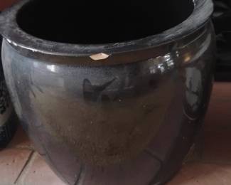 Large Black Glazed Ceramic Planter Pot