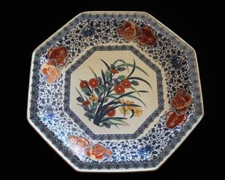 Octagonal Imari Style Porcelain Serving Platter with Floral and Bird Motifs