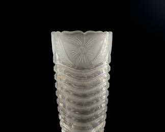 NOS CRYSTAL CLEAR “ BELVEDERE”  6” VASE MADE IN GERMANY Frosted Glass Vase with Floral Motif