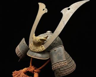 Japanese Samurai Helmet (Kabuto) Display with Dragon Motifs