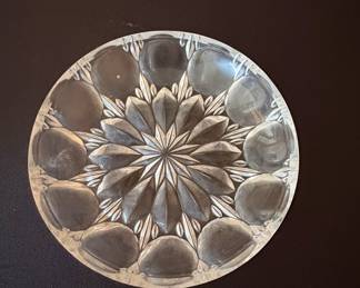 Cut Crystal Glass Plate with Starburst and Fruit Motif