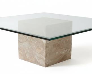 Travertine and Glass Coffee Table