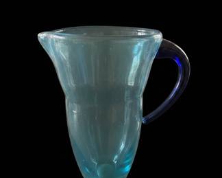 Mexican Hand-Blown Cobalt Blue Rim Pitcher and Goblets Set