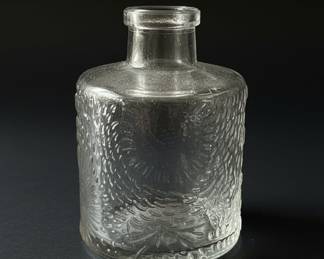 Vintage Embossed Glass Bottle - Floral/Grape Pattern