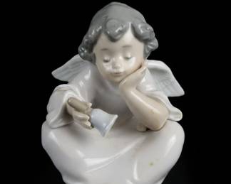 Lladro Angel Thinking Figurine (4539) and Lladro Angel with Flute Figurine (4538)