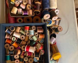 Vintage Assorted Spool Thread Collection with Wooden Spools