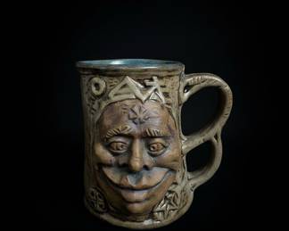 Jim Rumph Pottery Face Tankard Mug With Troll Inside