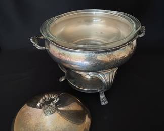 Heirloom Silverplate Chafing Dish with Pyrex Insert