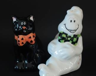 Enesco Halloween Black Cat and Ghost Salt and Pepper Shakers