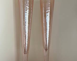 Vintage Pink Iridescent Trumpet Vases (Set of 2)