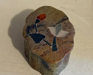 Inlaid Stone Floral Motif Trinket Box