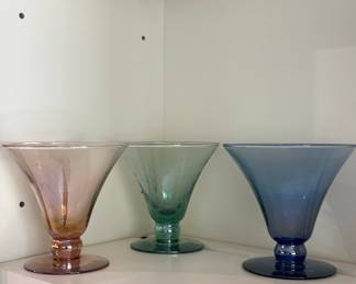 Set of 3 Colored Glass Footed Compotes/Dessert Glasses