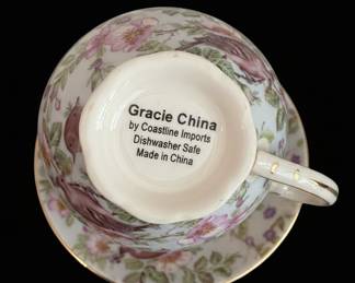 Gracie China by Coastline Imports Blue Bird Chintz Teapot and Cup Set