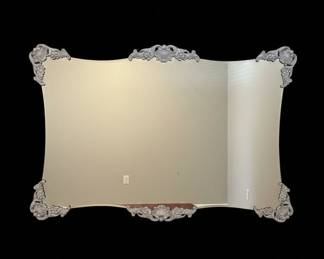 Ornate Giltwood Mirror with Scalloped Edges and Lavender Accents