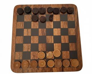 Vintage Wooden Checkers and Tic-Tac-Toe Board Set
