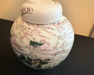 Hand-Painted Porcelain Ginger Jar with Lid