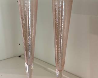Vintage Pink Iridescent Trumpet Vases (Set of 2)