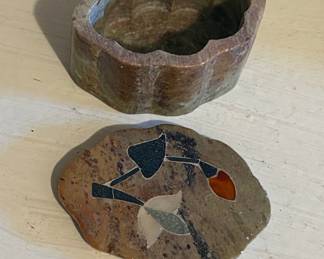 Inlaid Stone Floral Motif Trinket Box
