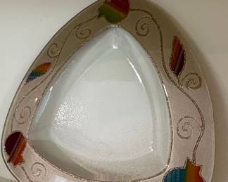 Triangular Decorative Glass Dish with Pomegranate Motif