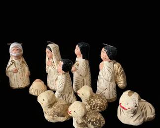 Mexican Folk Art Hand-Painted Terracotta Nativity Set