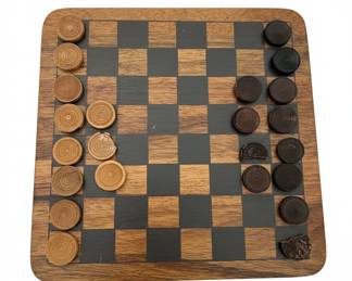 Vintage Wooden Checkers and Tic-Tac-Toe Board Set