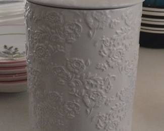 10 Strawberry Street White Embossed Floral Ceramic Canister