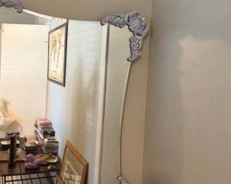 Ornate Giltwood Mirror with Scalloped Edges and Lavender Accents