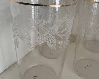 Vintage Bartlett Collins Etched Grapevine Gold Rim Tumblers