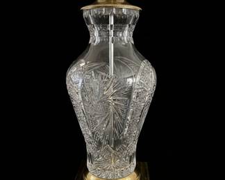 Cut Crystal Table Lamp with Brass Base 
