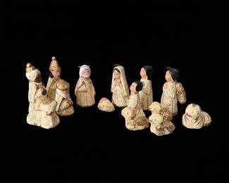 Mexican Folk Art Hand-Painted Terracotta Nativity Set